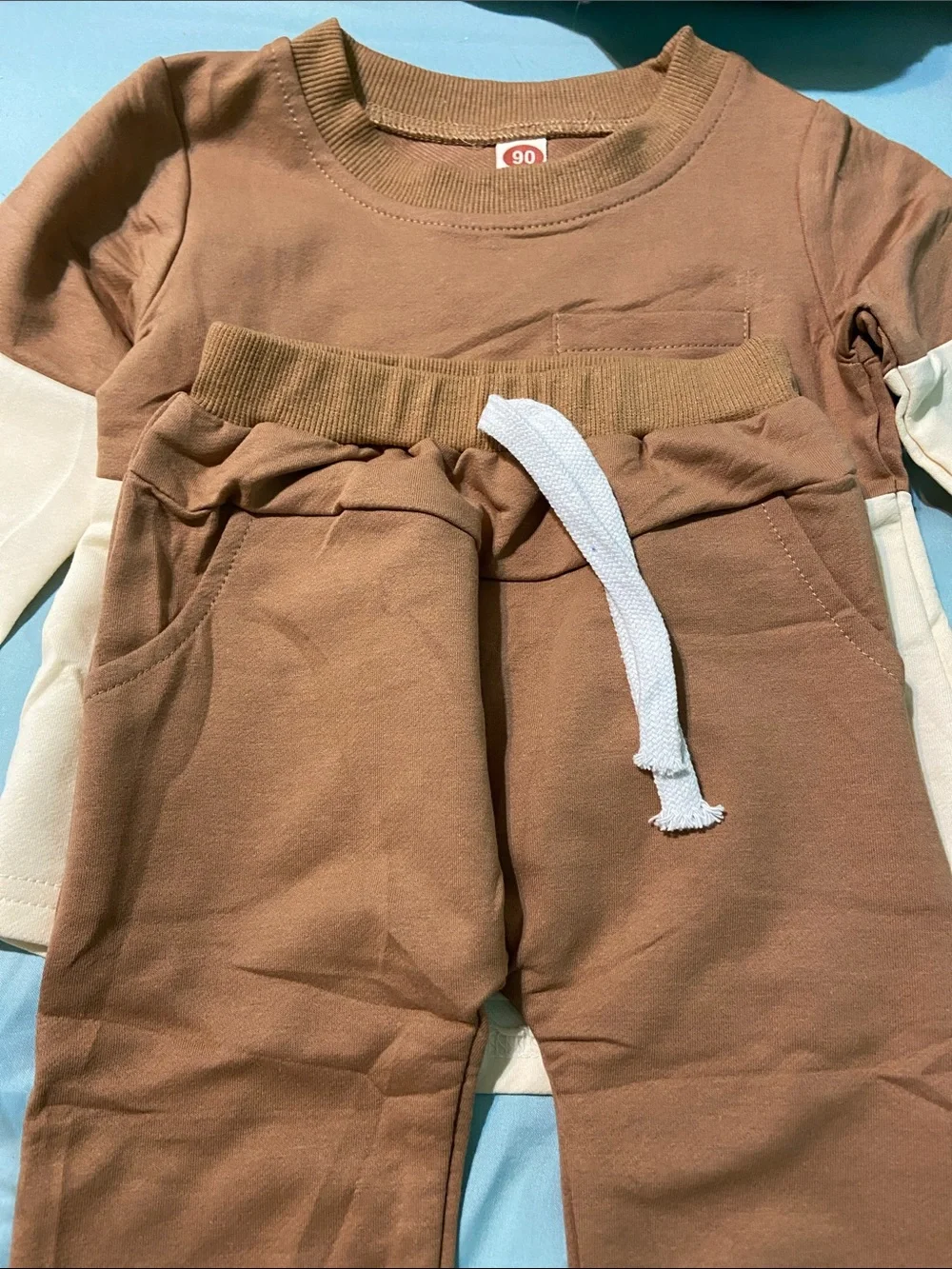 Kids Brown & Cream Two-Tone Bodysuit Set with Matching Brown Shoes